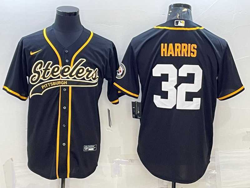 Mens Pittsburgh Steelers #32 Franco Harris Black With Patch Cool Base Stitched Baseball Jerseys